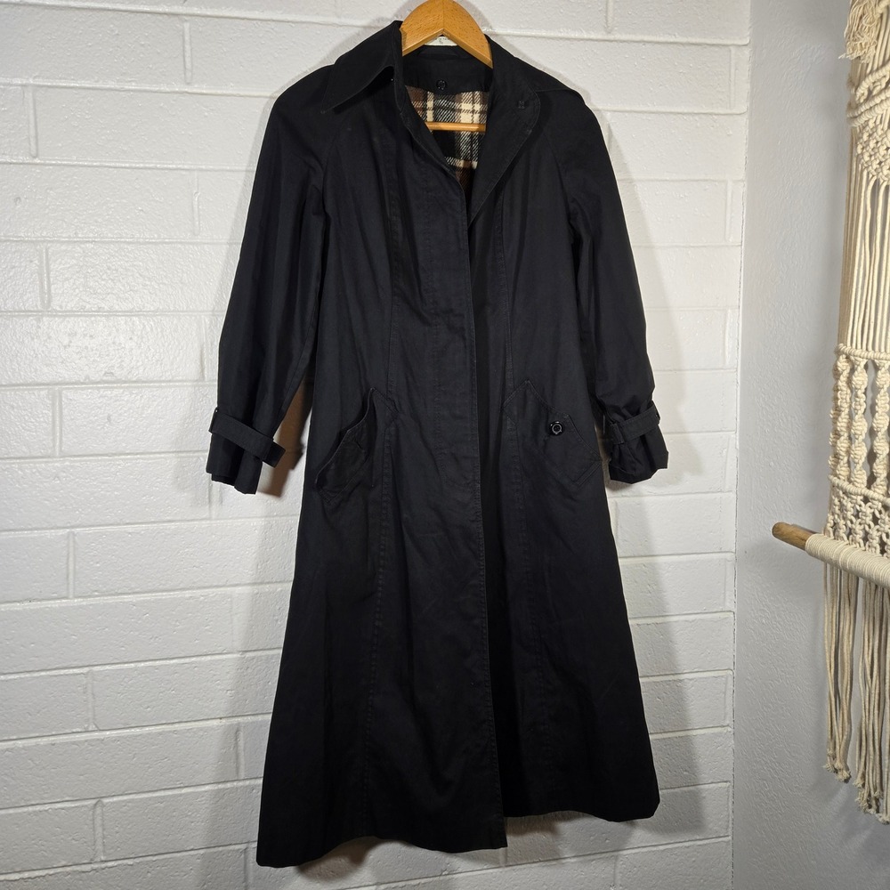Vtg Fleece Lined Wool Trench Coat Black Classic 9/10 Medium‎ Taiwan Goth Capsule